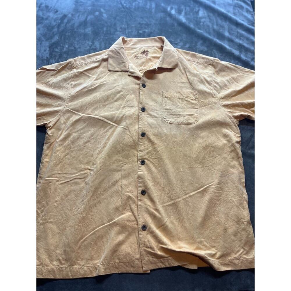 Tommy Bahama 100% Silk Hawaiian Shirt Mens XL Floral Leaf Orange Short Sleeve